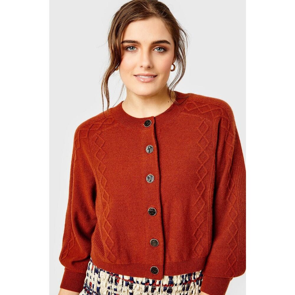 Cartolina Mirabel Copper Brown Cognac Cashmere Cardigan M